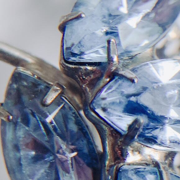 Vintage Mid Century Silver Tone Blue Rhinestone Floral Circle Brooch 1950s Pin - Picture 7 of 15